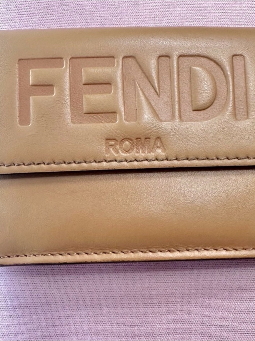 Fendi Roma Embossed light brown leather Trifold Wallet